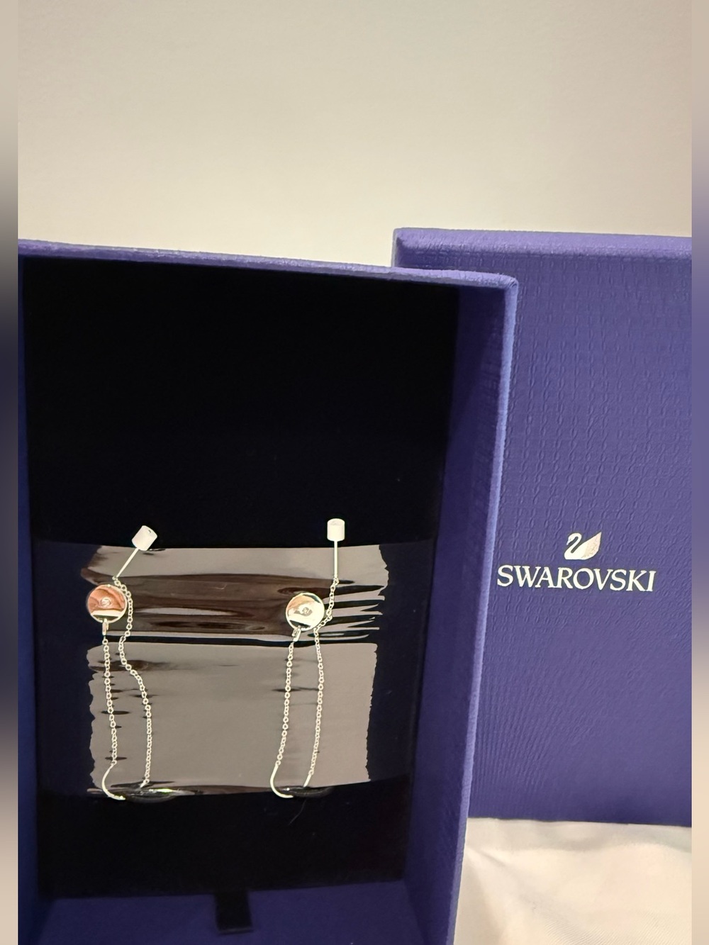 Swarovski Silver Drop Chain Earrings with Clear Crystals